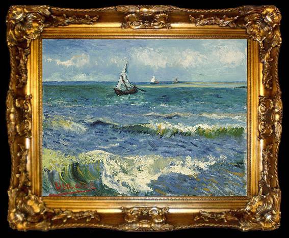 framed  Vincent Van Gogh Zeegezicht bij Les Saintes-Maries-de-la-Mer, ta009-2